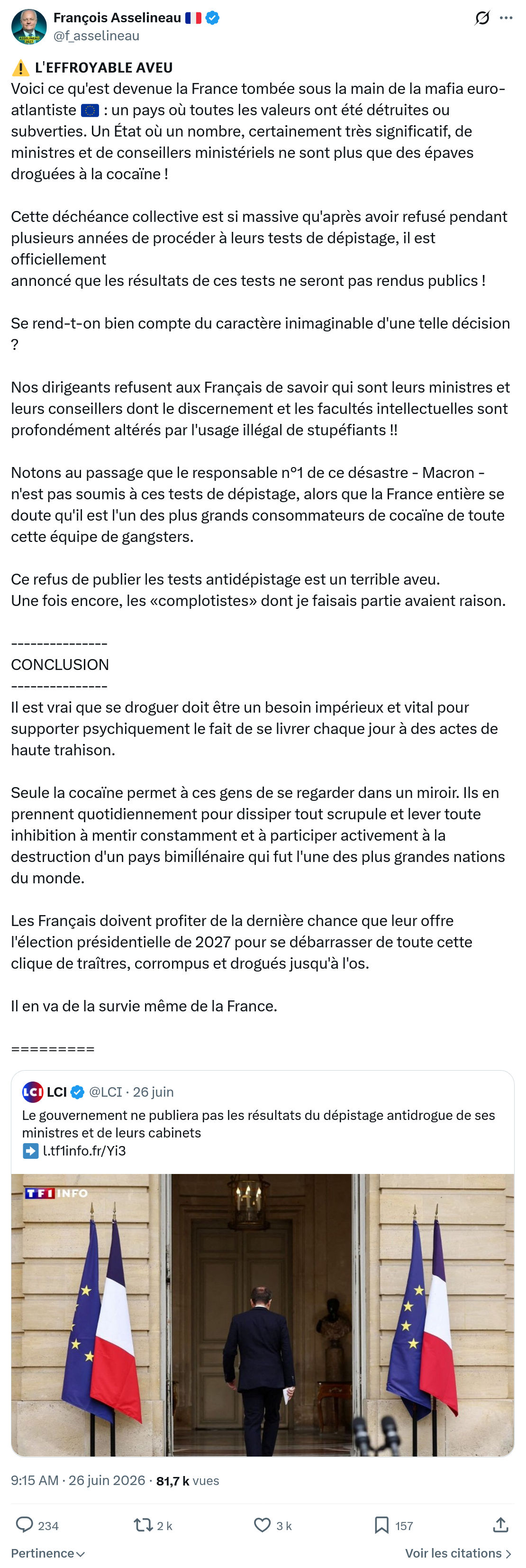 Francois Asselineau: 𝗟'𝗘𝗙𝗙𝗥𝗢𝗬𝗔𝗕𝗟𝗘 𝗔𝗩𝗘𝗨 Voici ce qu'est devenue l...