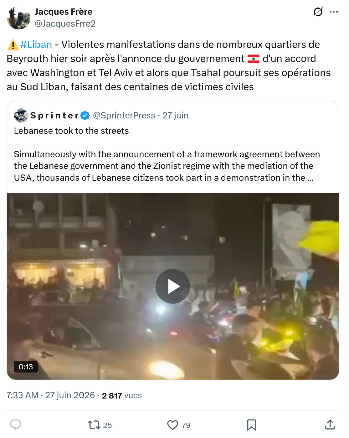 Jacques Frère: Liban - Violentes manifestations dans de...