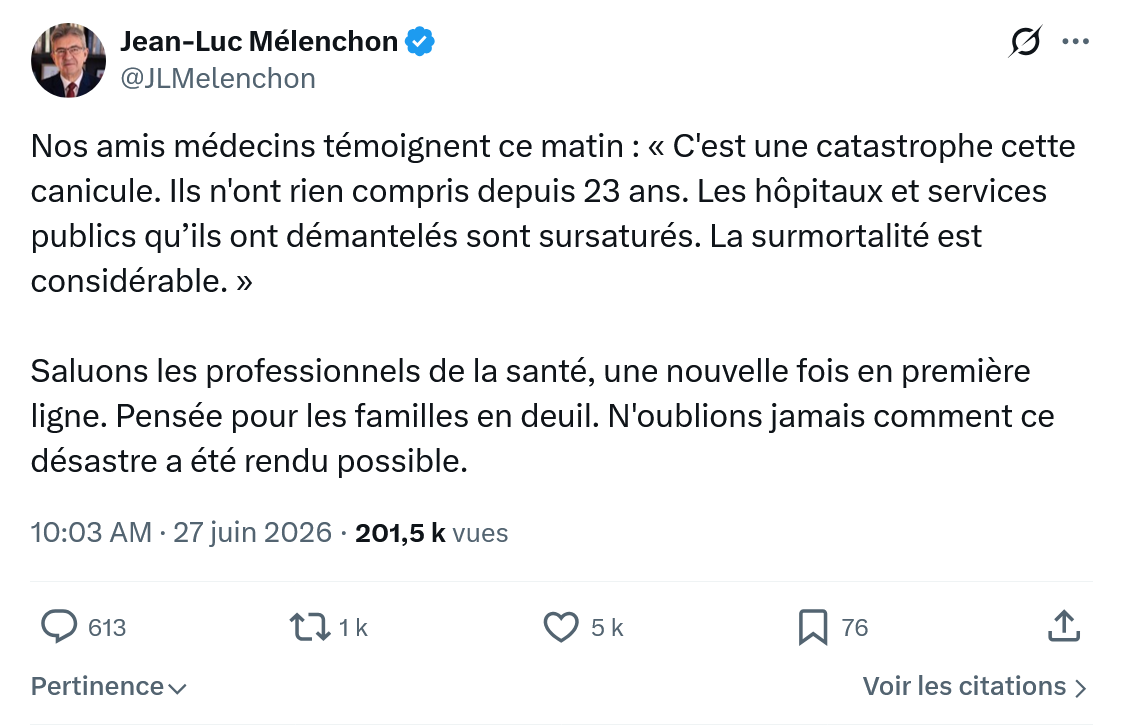 Jean-Luc Mélenchon: Nos amis médecins témoignent ce...