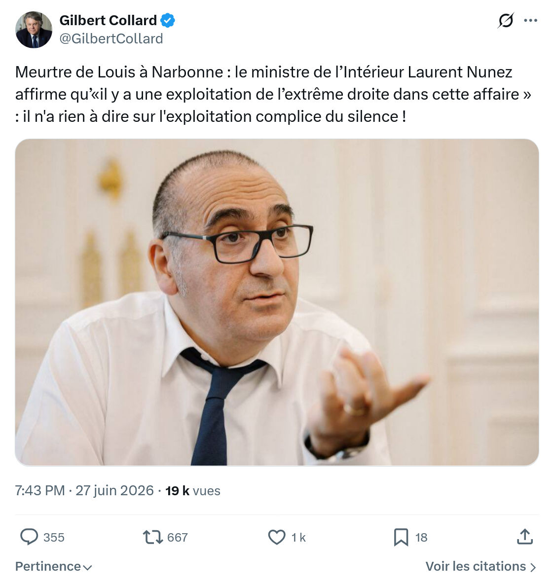 Gilbert Collard: Meurtre de Louis à Narbonne...
