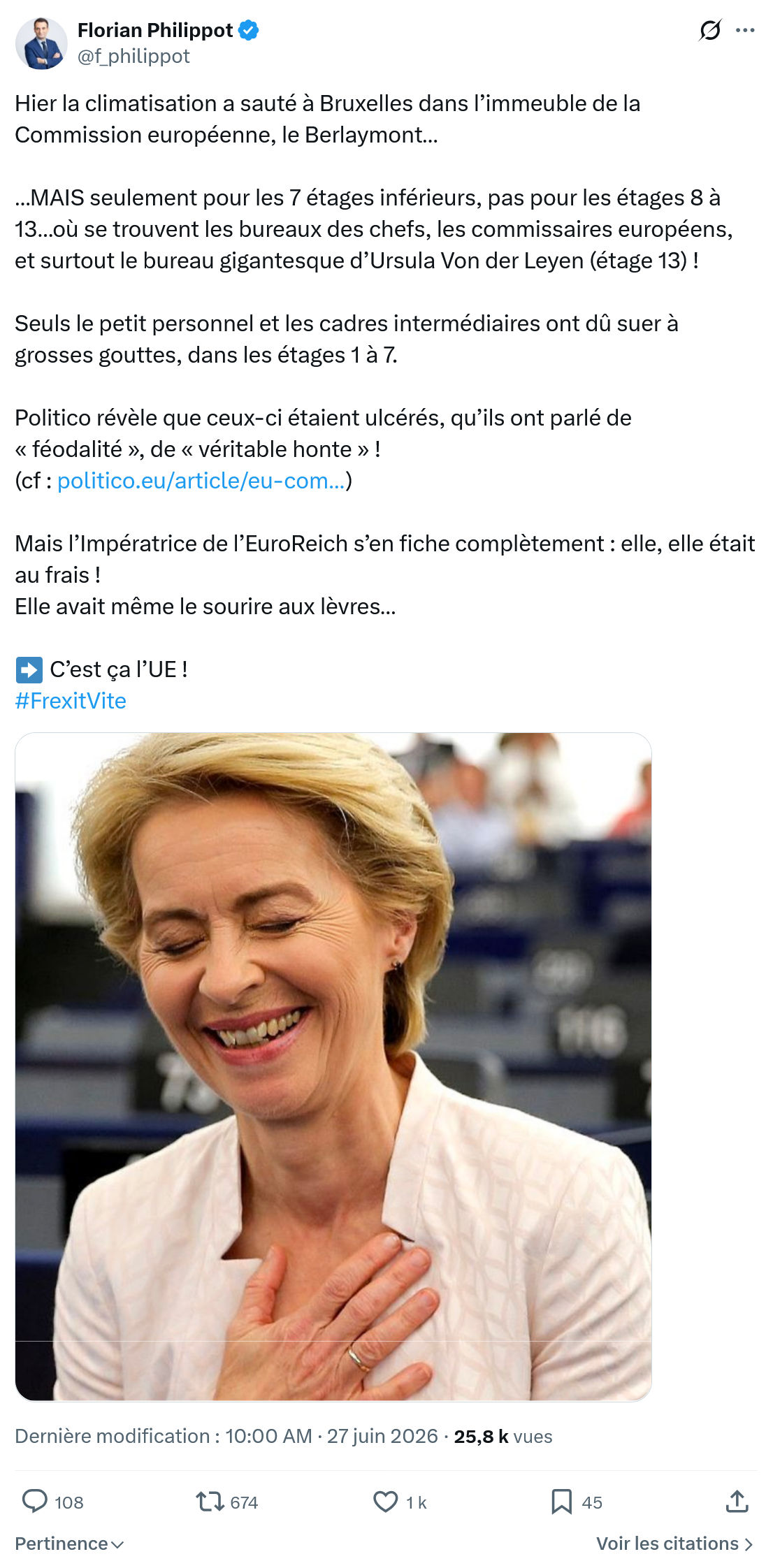 Florian Philippot: Hier la climatisation a sauté à Bruxelles...