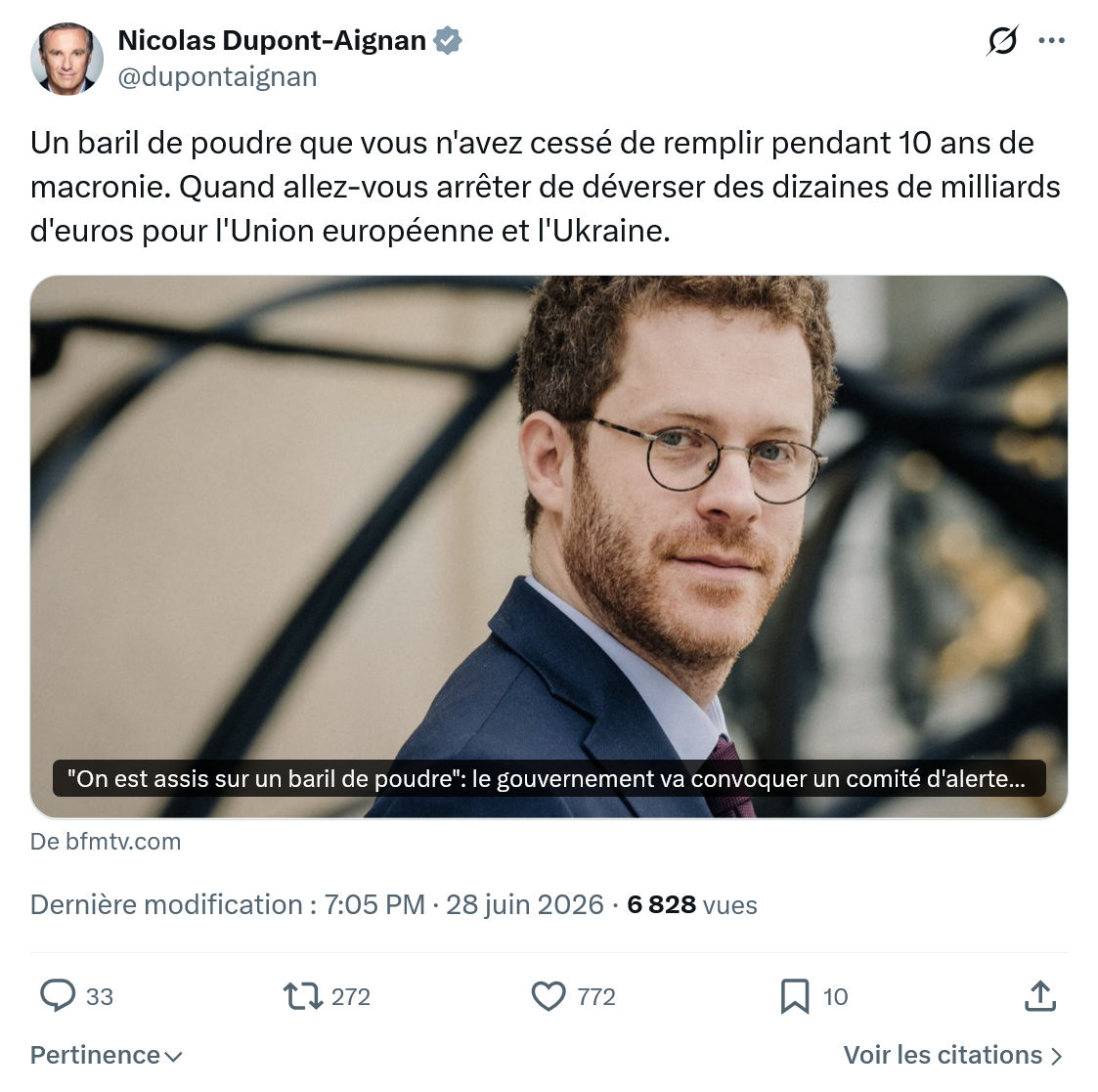 Nicolas Dupont-Aignan: Un baril de poudre que vous...