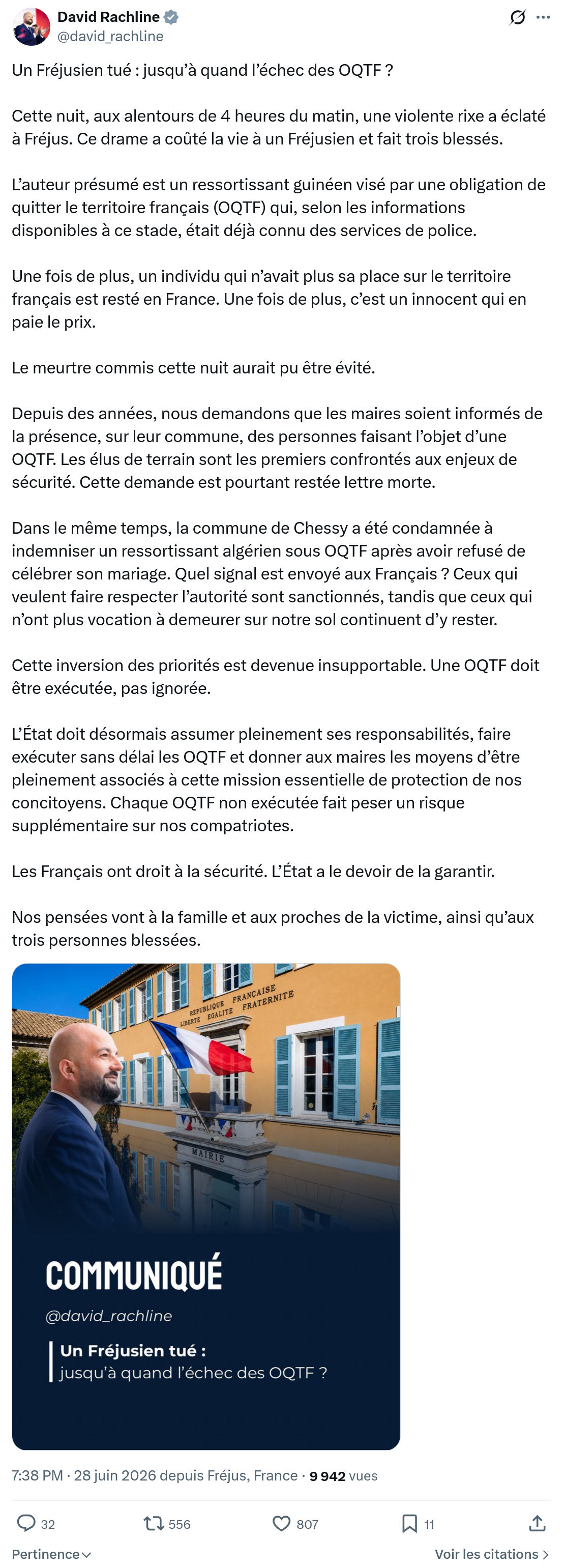 David Rachline: Un Fréjusien tué...