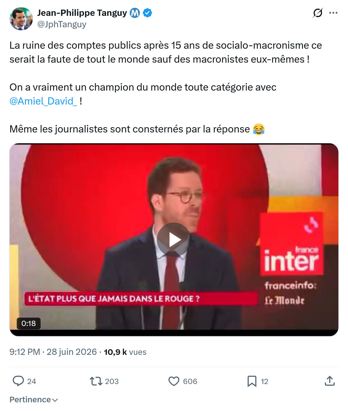 Jean-Philippe Tanguy: La ruine des comptes publics...