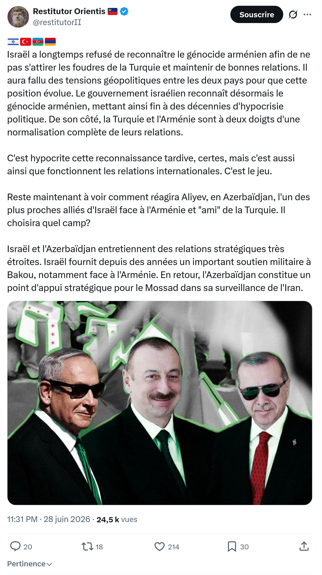 Restitutor Orientis: Israël a longtemps refusé de reconnaître...