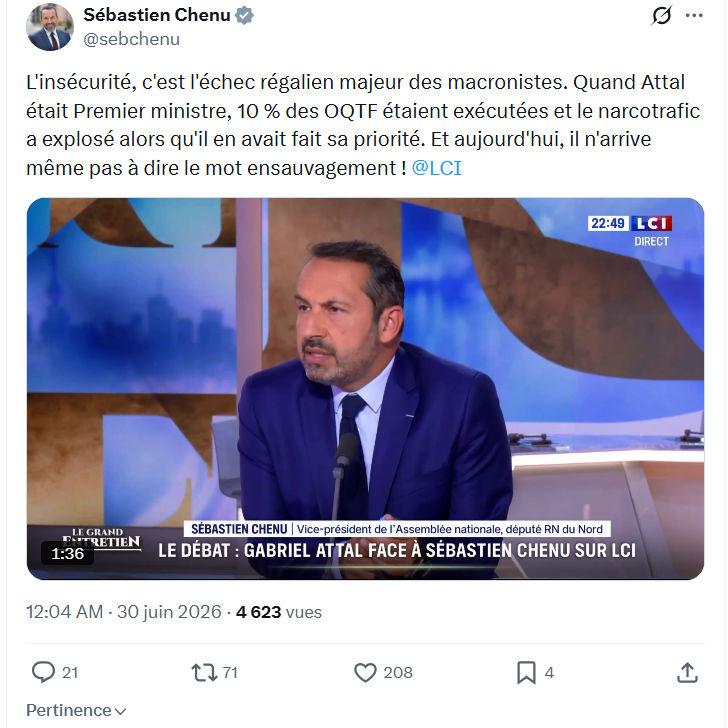 Sébastien Chenu: L'insécurité, c'est l'échec régalien majeur...