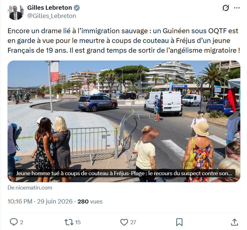 Gilles Lebreton: Encore un drame lié à l’immigration sauvage...