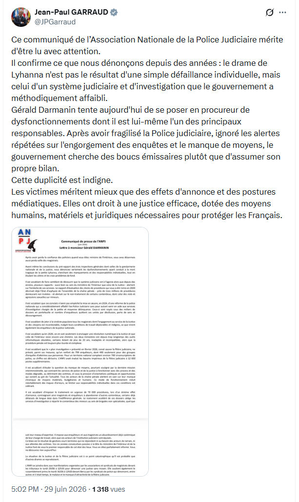 Jean-Paul Garraud: Ce communiqué de l’Association Nationale de la Police...