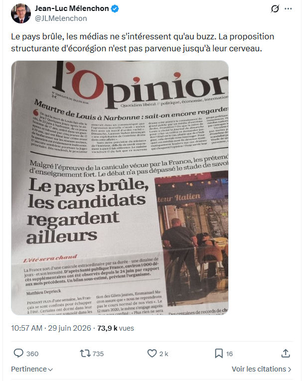 Jean-Luc Mélenchon: Le pays brûle...