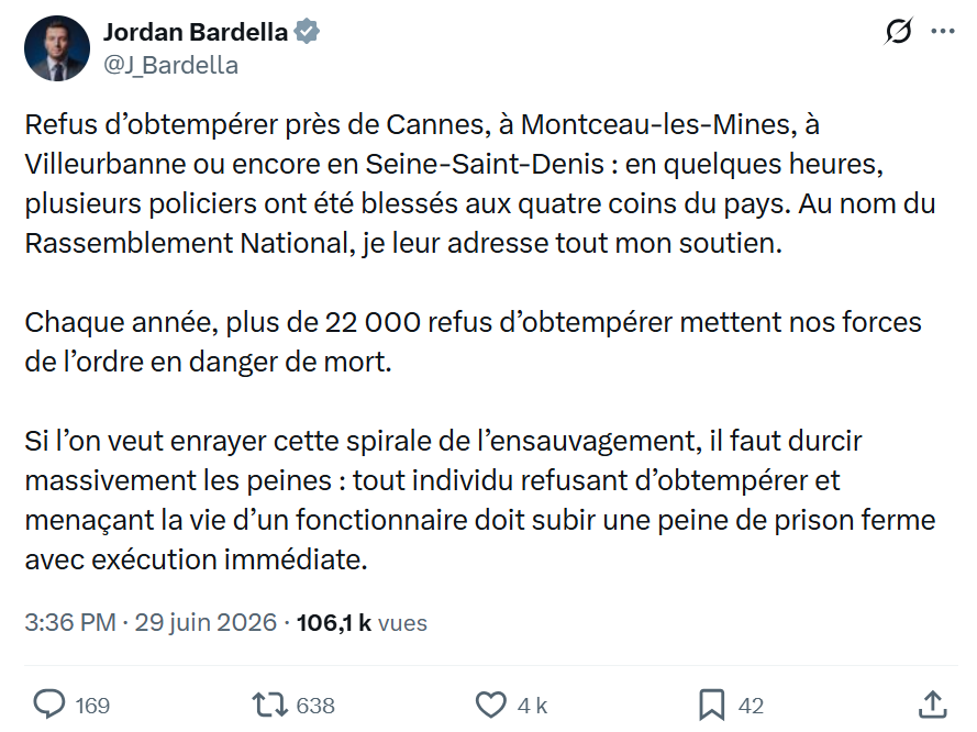 Jordan Bardella: Refus d’obtempérer près de Cannes...