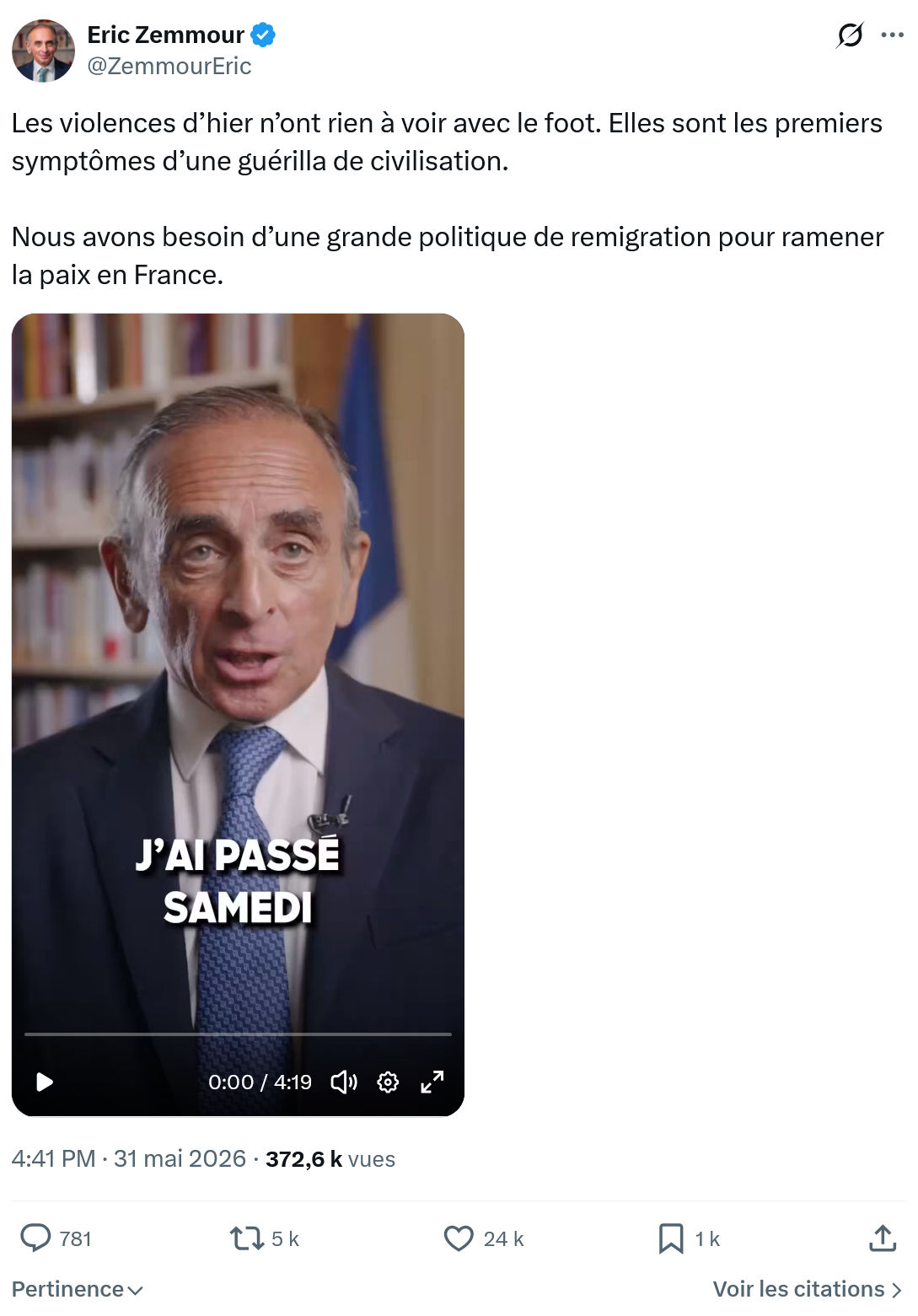 Eric Zemmour: Les violences d’hier n’ont rien à voir…