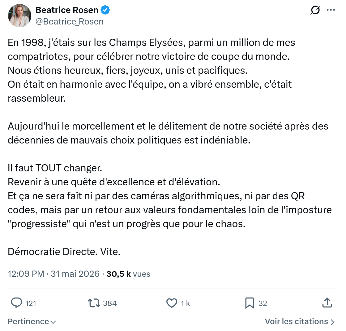 Béatrice Rosen: En 1998, j'étais sur les Champs Elysées…