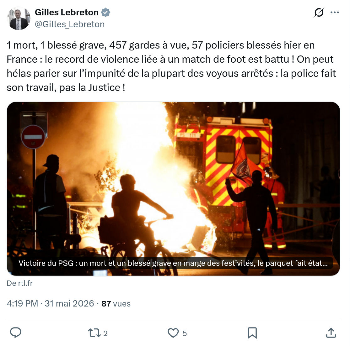 Gilles Lebreton: 1 mort, 1 blessé grave…