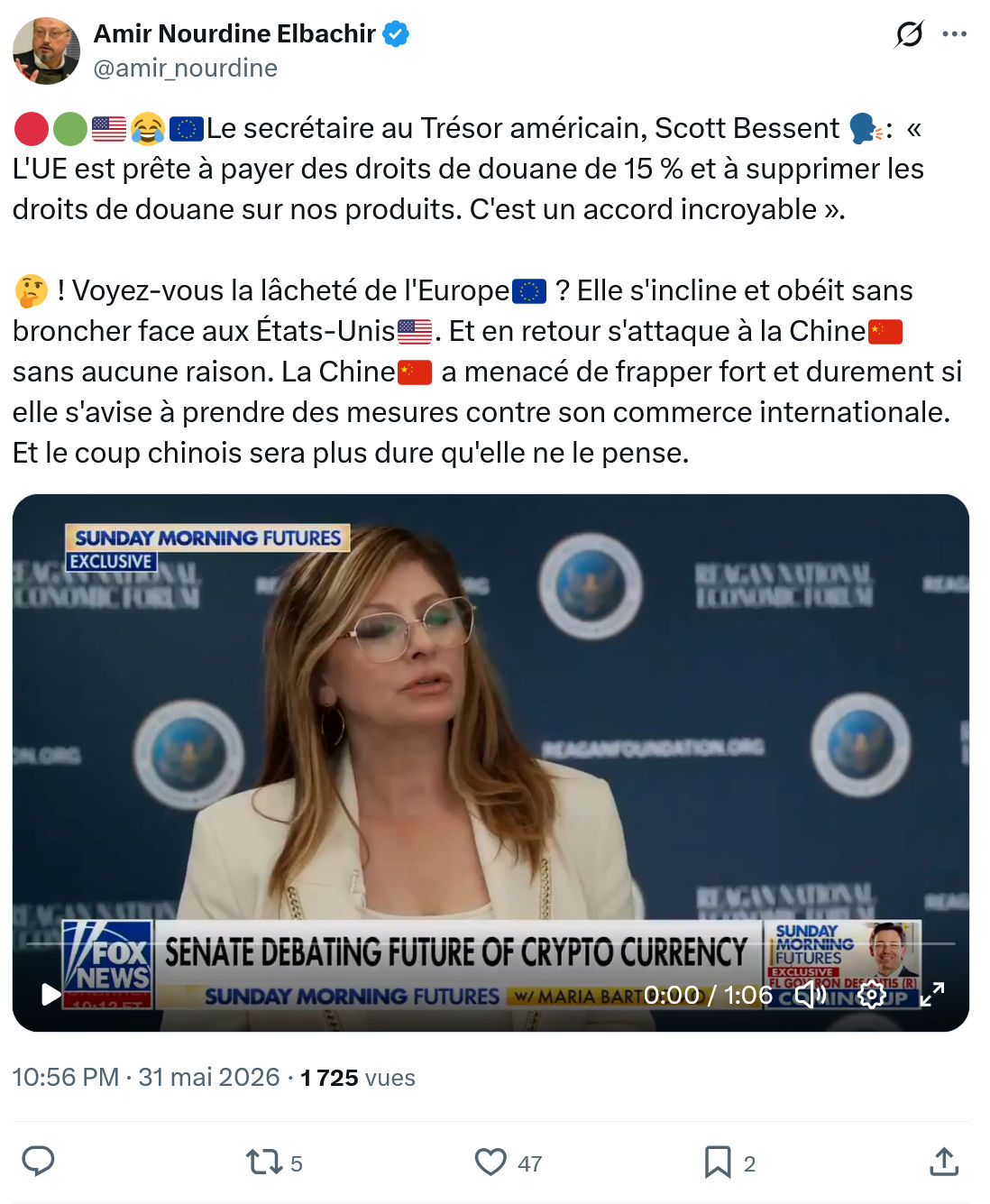 Amir Nourdine Elbachir: Le secrétaire au Trésor américain…