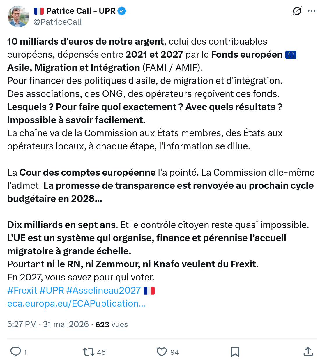 Patrice Cali: 10 milliards d'euros de notre argent…