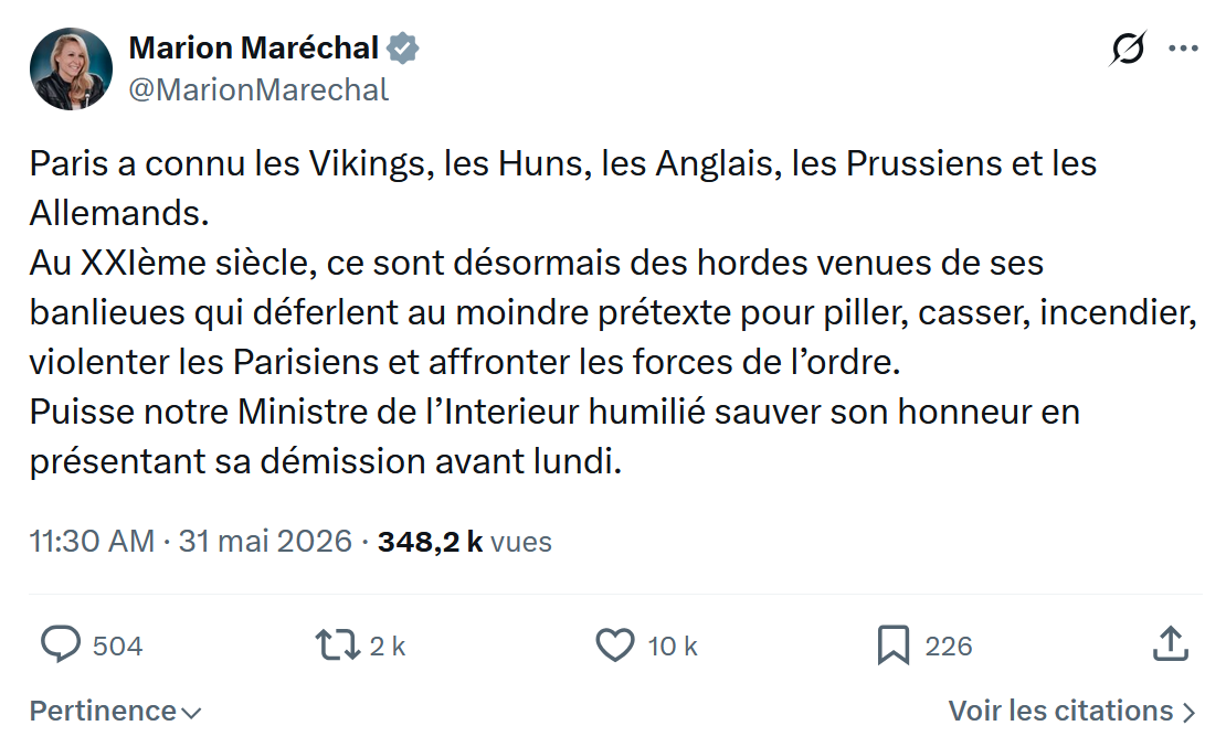 Marion Maréchal- Le Pen: Paris a connu les Vikings…