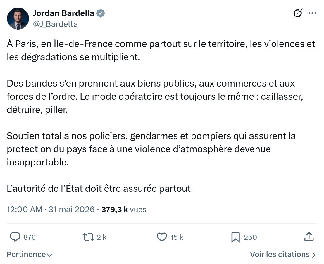 Jordan Bardella: À Paris, en Île-de-France comme partout…