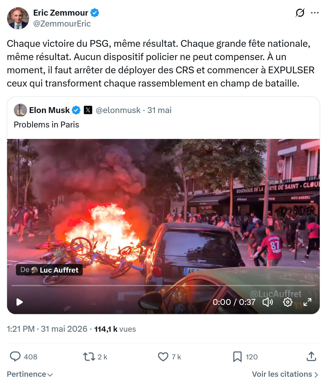 Eric Zemmour: Chaque victoire du PSG…