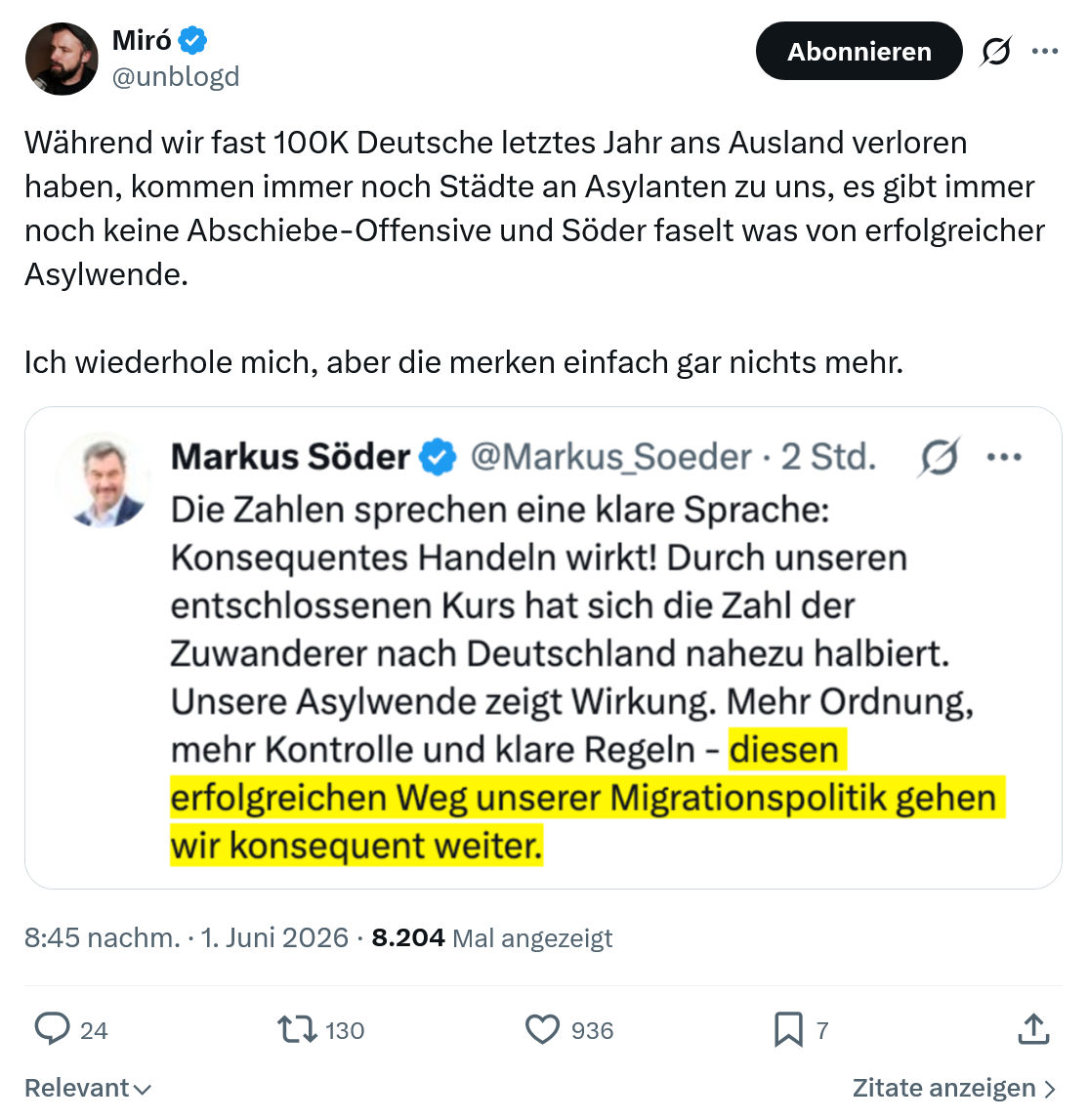 Miro Wolsfeld: Während wir fast 100K Deutsche…