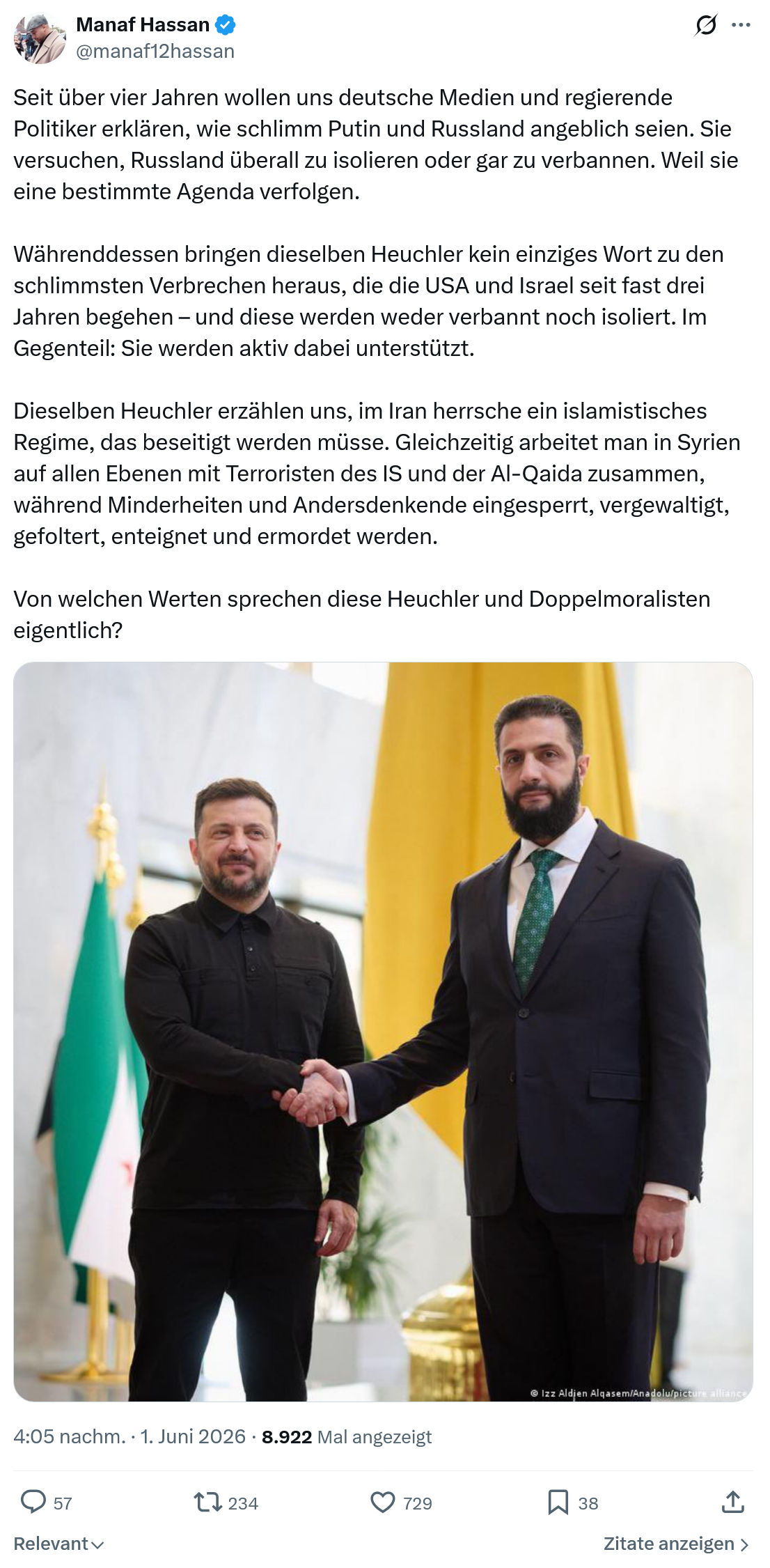 Manaf Hassan: Seit über vier Jahren wollen uns…
