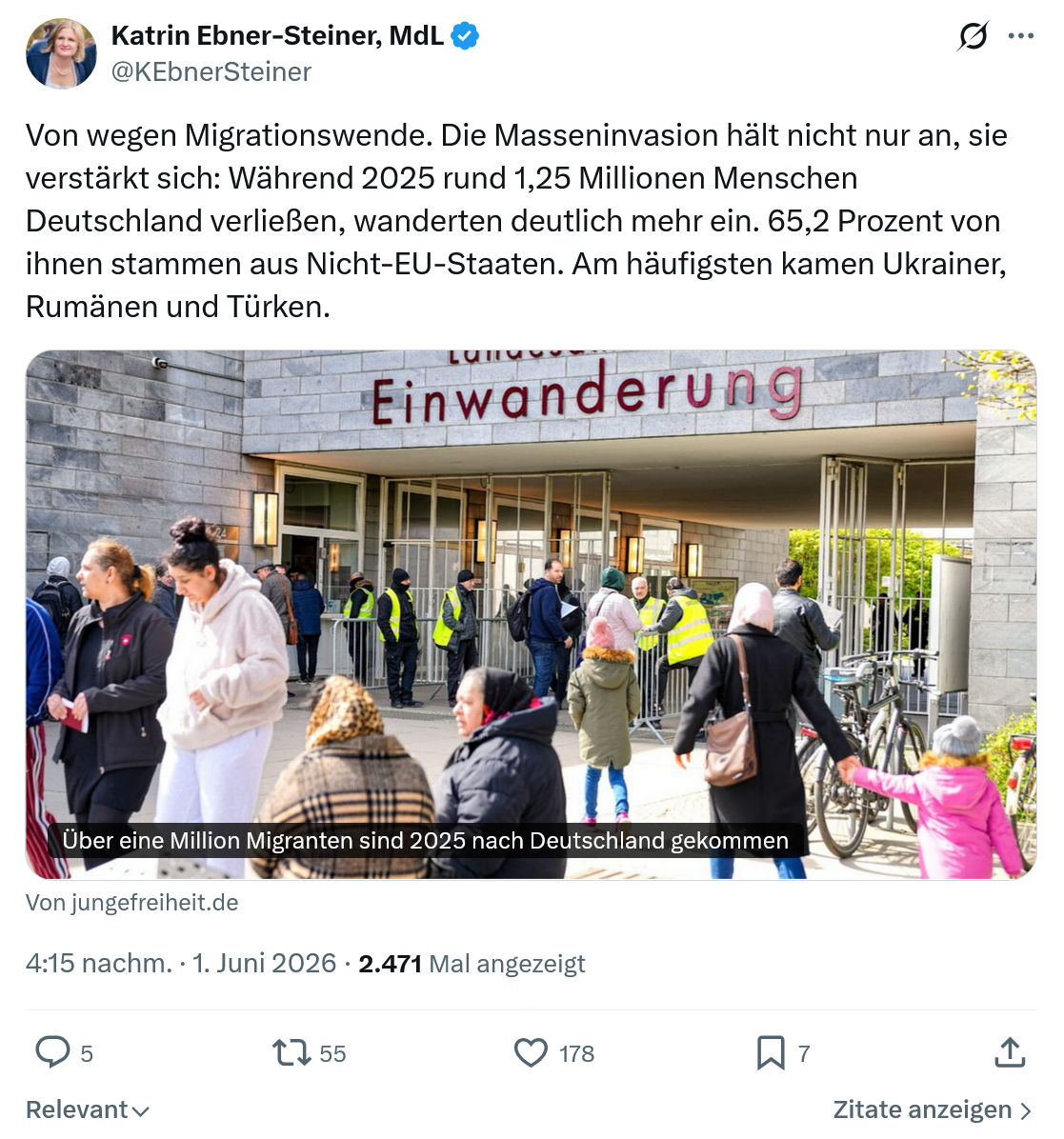 Katrin Ebner-Steiner: Von wegen Migrationswende…