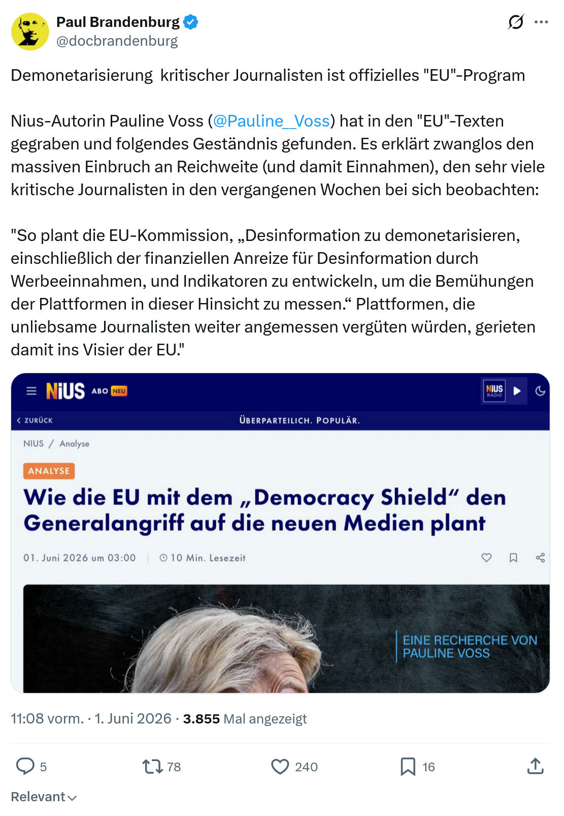 Paul Brandenburg: Demonetarisierung  kritischer Journalisten…