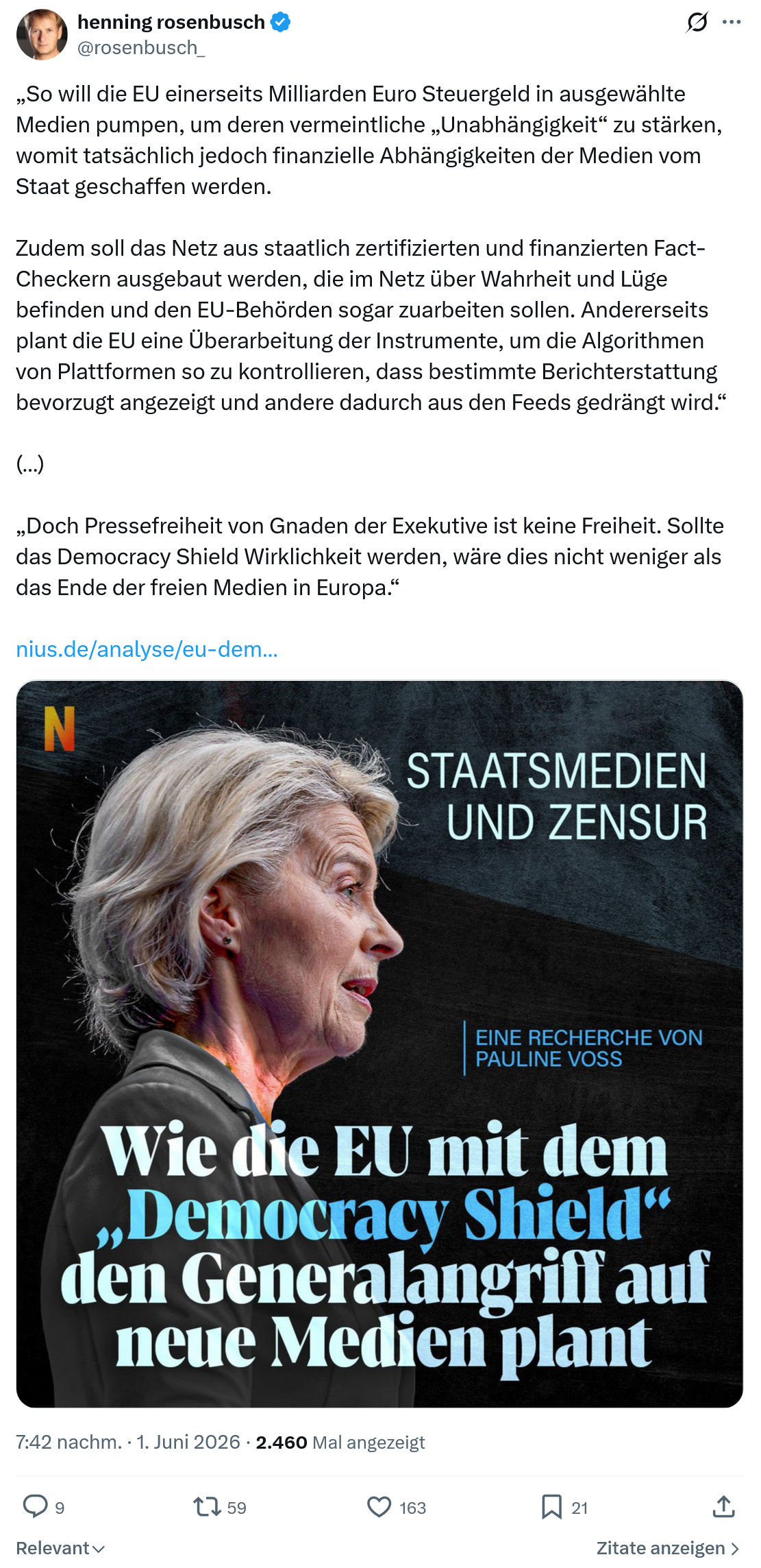 henning rosenbusch: So will die EU einerseits Milliarden…