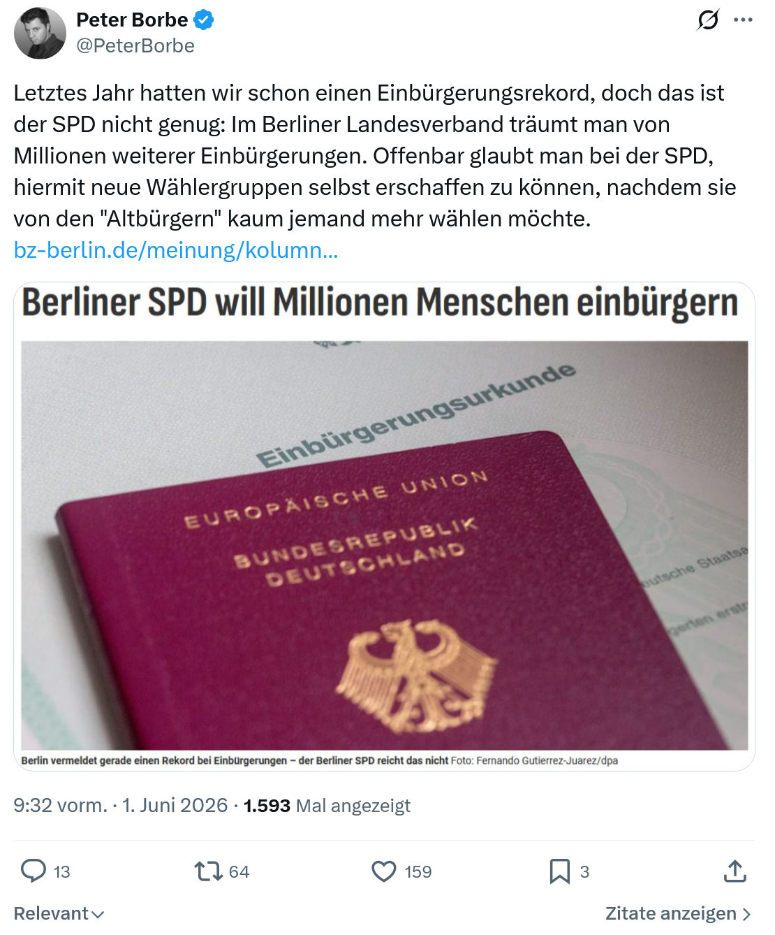 Peter Borbe: Letztes Jahr hatten wir schon einen…