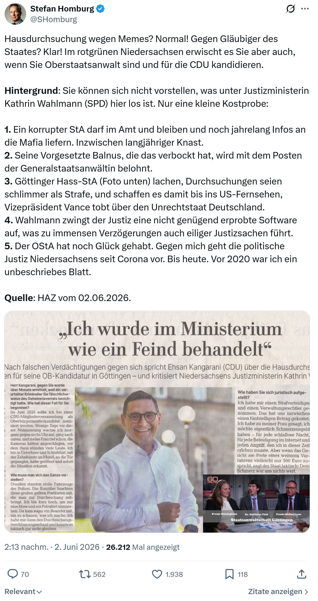 Stefan Homburg: Hausdurchsuchung wegen Memes?…