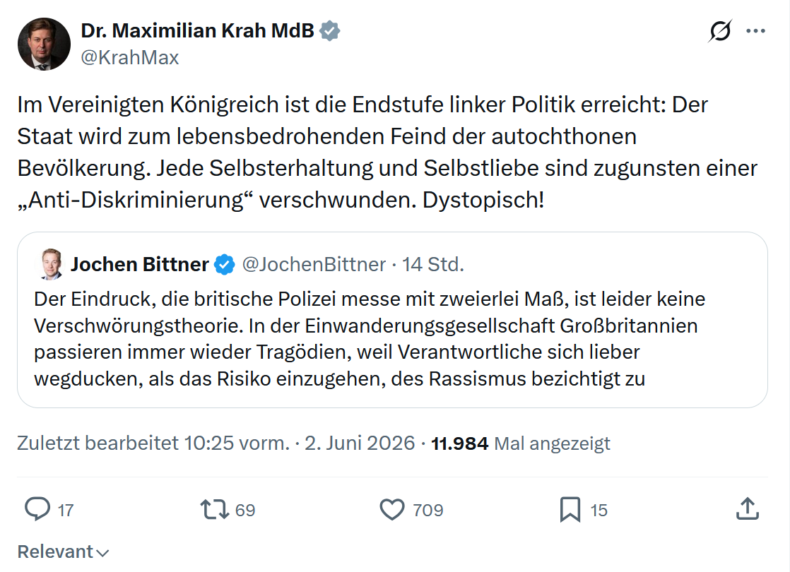 Maximilian Krah: Im Vereinigten Königreich ist die Endstufe…