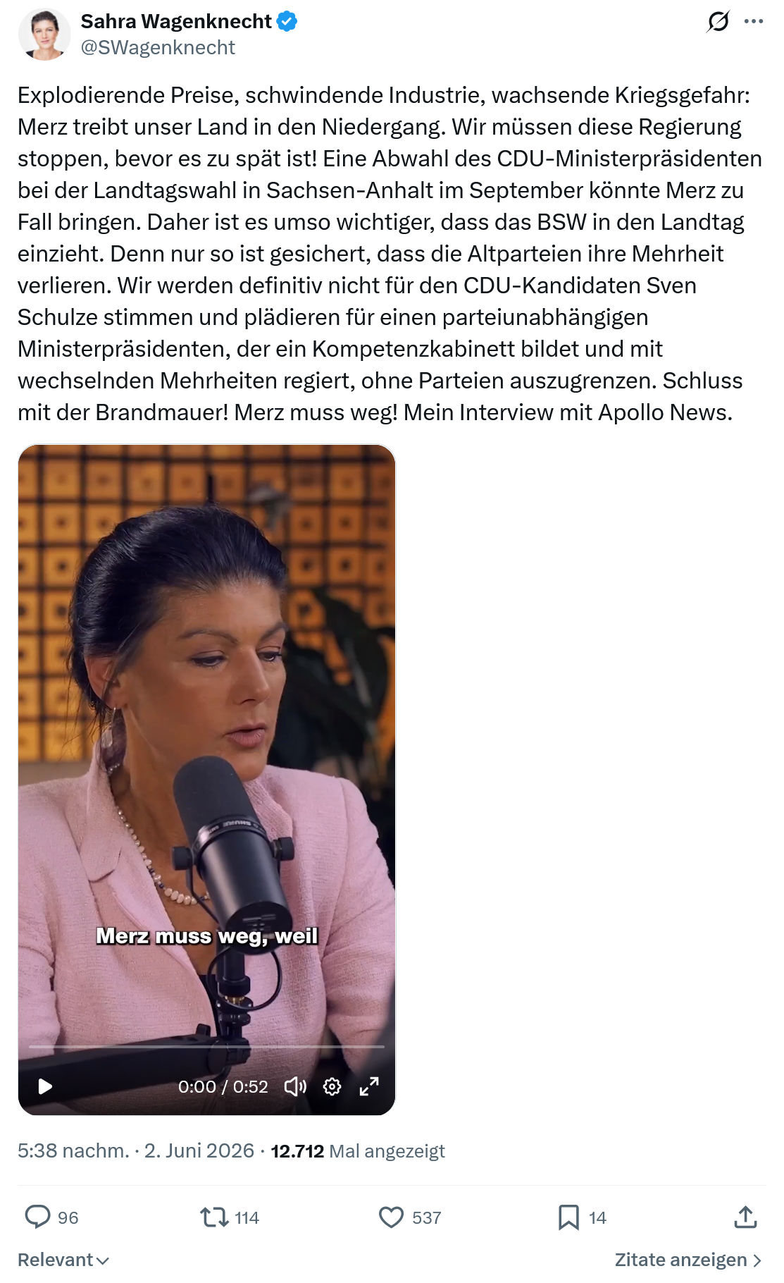 Sahra Wagenknecht: Explodierende Preise, schwindende Industrie…