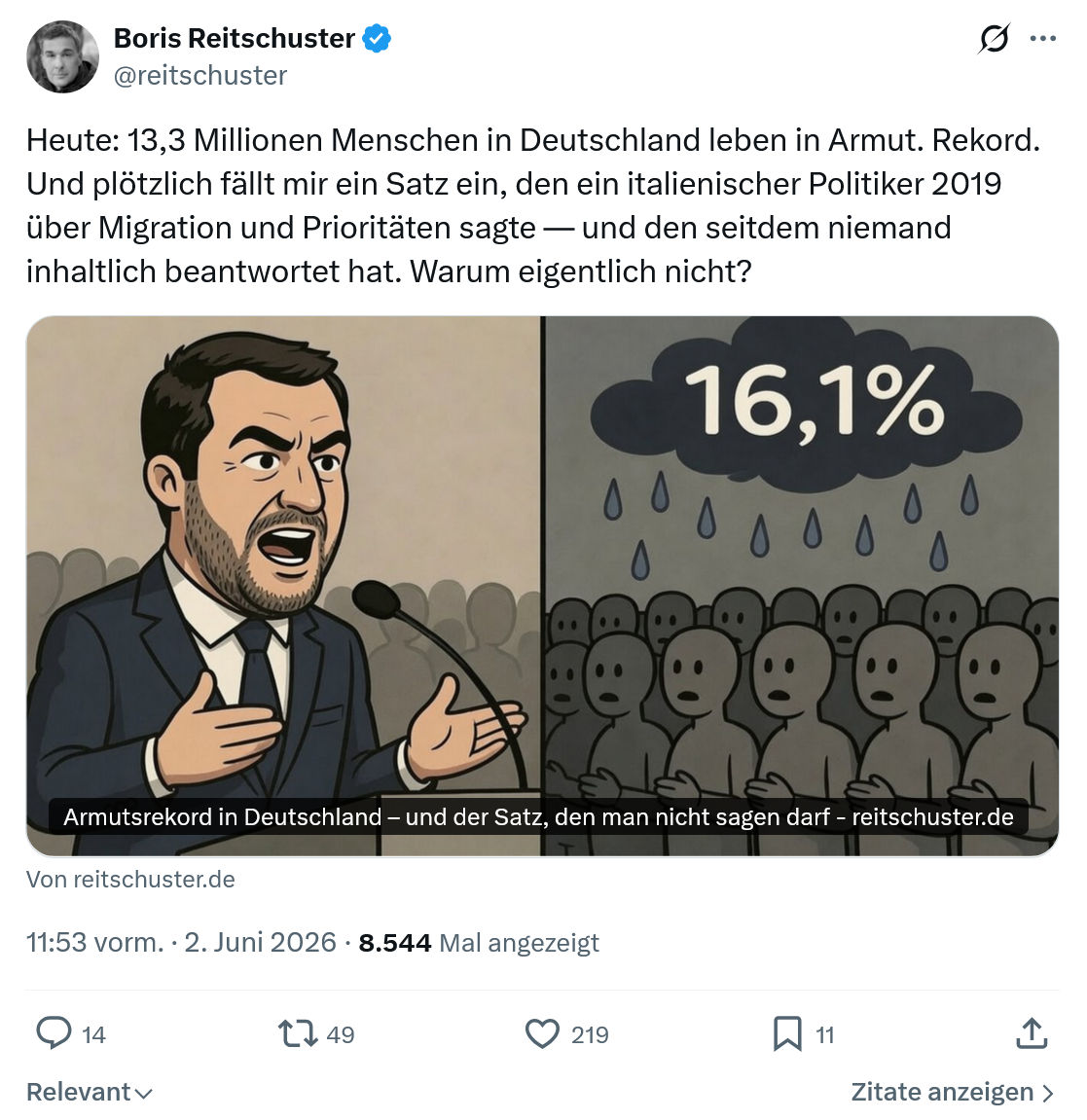 Boris Reitschuster: Heute: 13,3 Millionen Menschen in Deutschland…