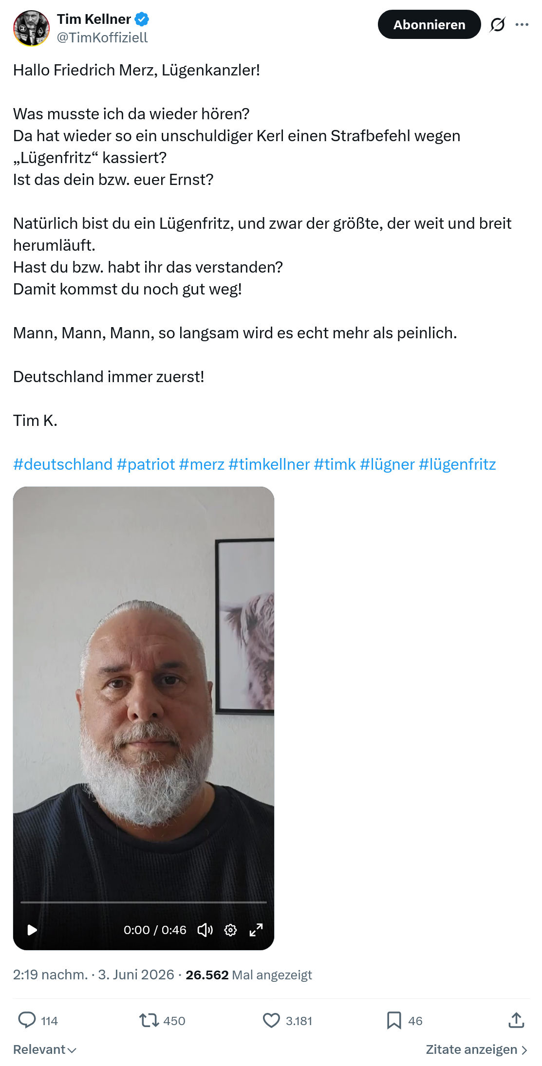 Tim Kellner: Hallo Friedrich Merz, Lügenkanzler…
