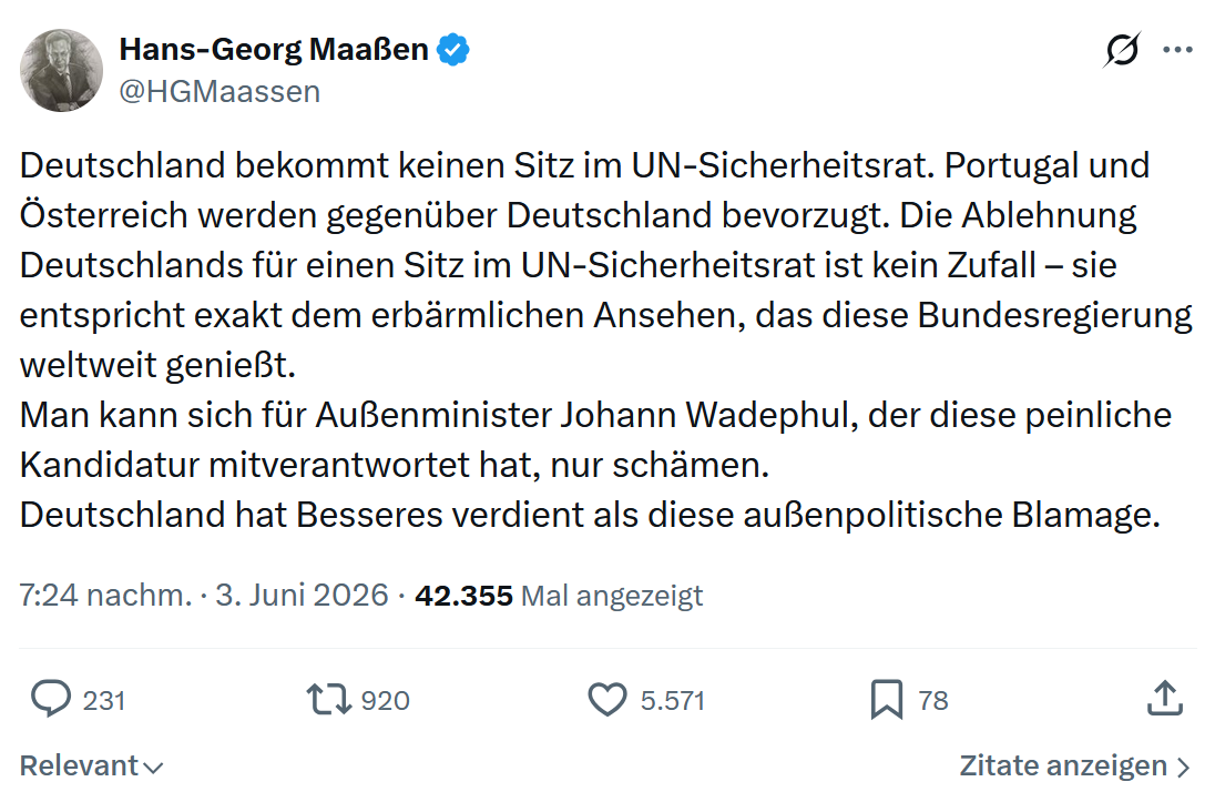 Hans-Georg Maaßen: Deutschland bekommt keinen Sitz…