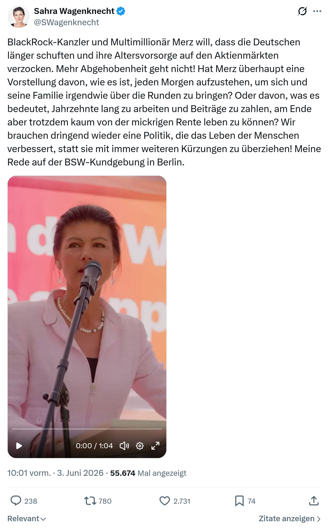 Sahra Wagenknecht: BlackRock-Kanzler und Multimillionär…