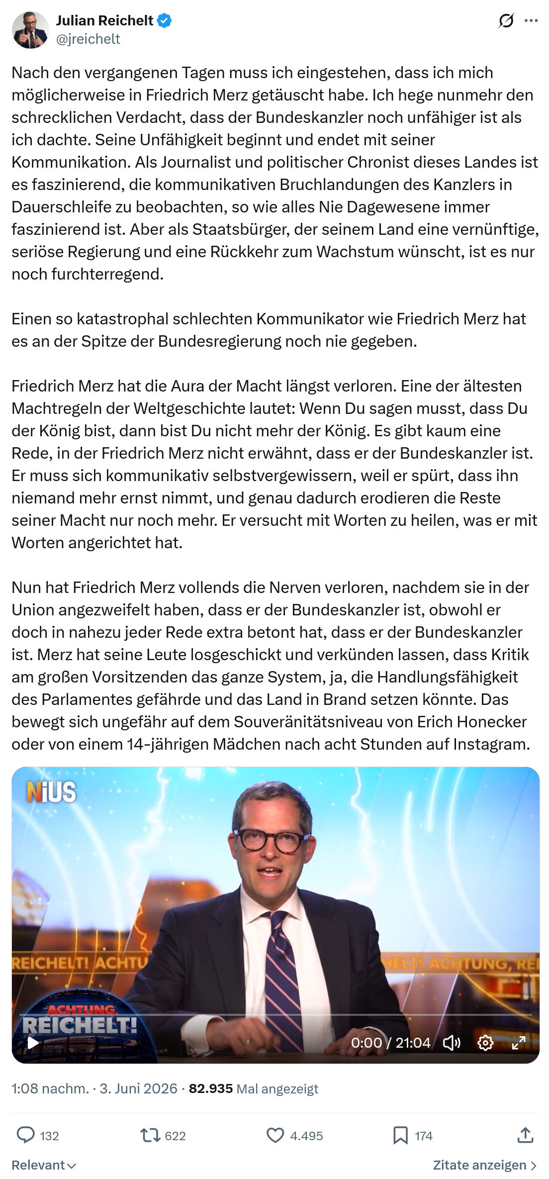Julian Reichelt: Nach den vergangenen Tagen…