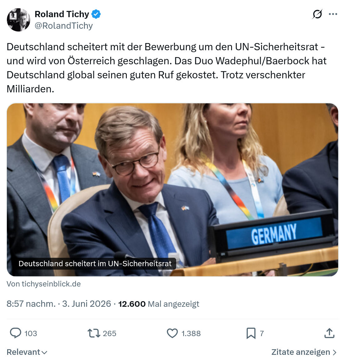 Roland Tichy: Deutschland scheitert mit der Bewerbung…