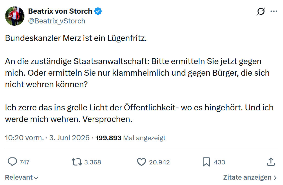 Beatrix von Storch: Bundeskanzler Merz ist ein Lügenfritz…
