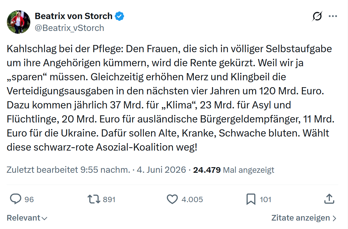 Beatrix von Storch: Kahlschlag bei der Pflege…