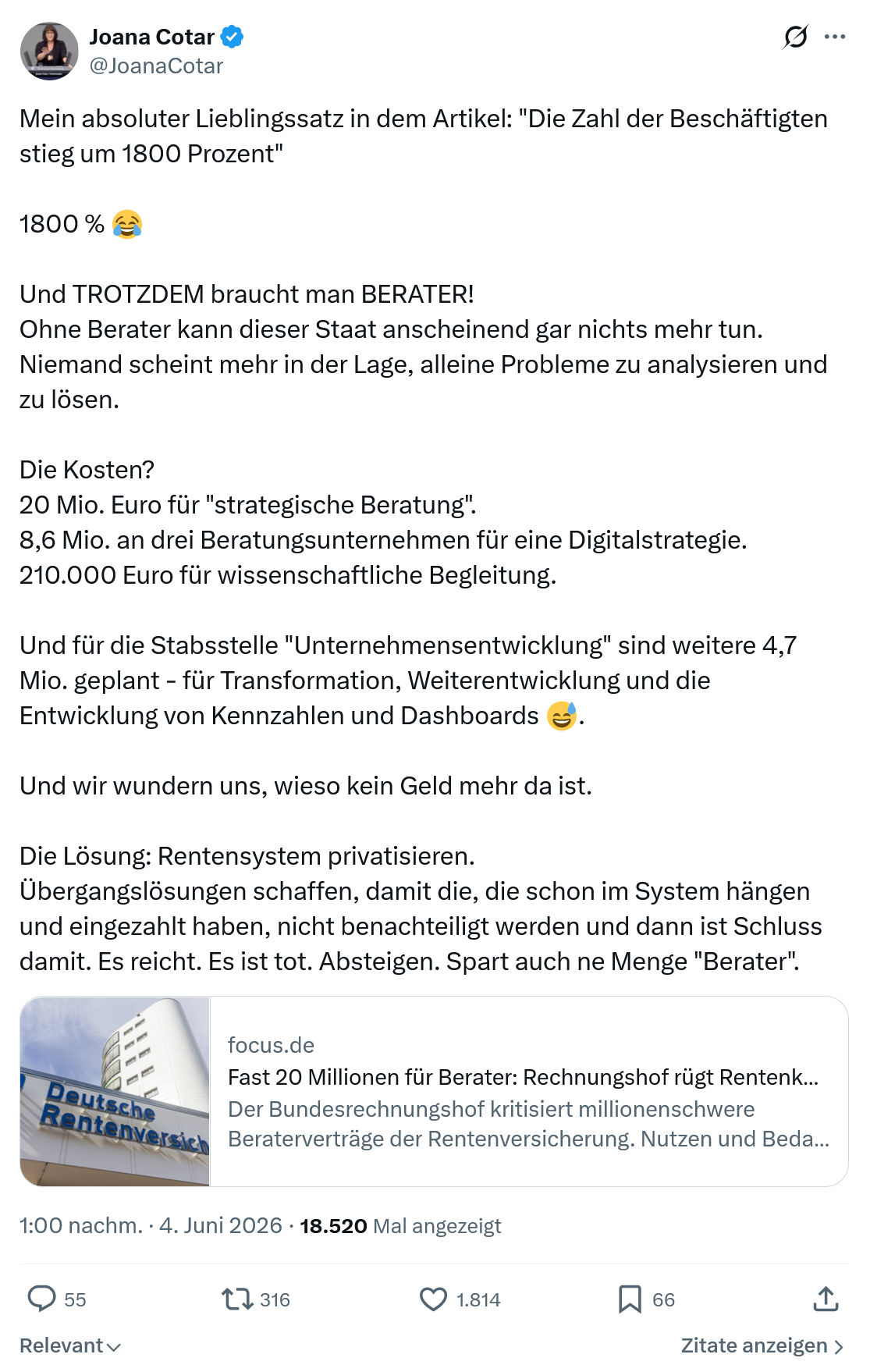 Joana Cotar: Mein absoluter Lieblingssatz in dem Artikel…