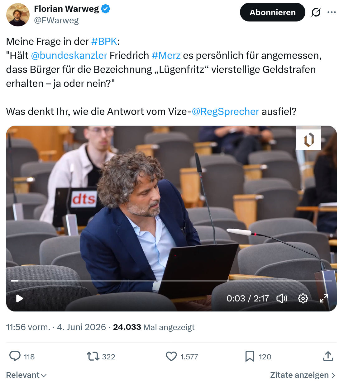 Florian Warweg: Meine Frage in der #BPK…