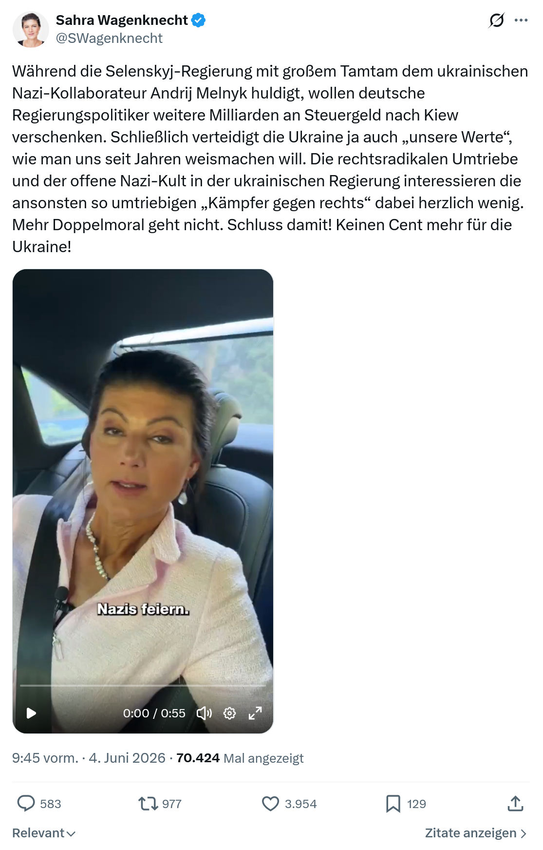 Sahra Wagenknecht: Während die Selenskyj…