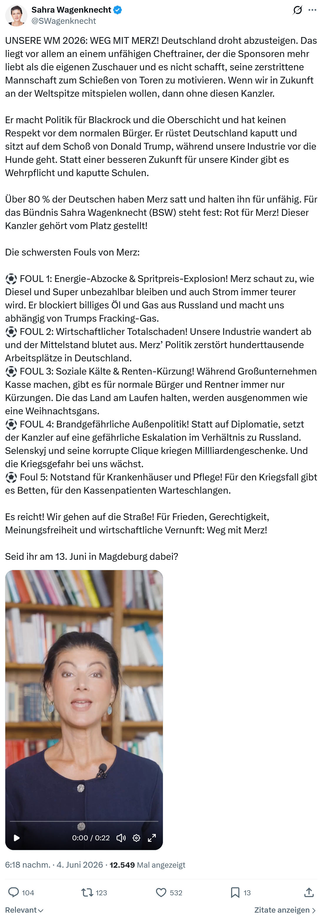Sahra Wagenknecht: UNSERE WM 2026…