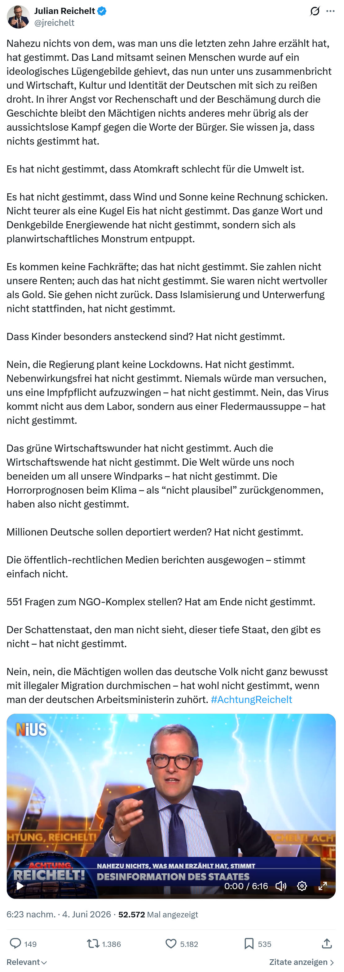 Julian Reichelt: Nahezu nichts von dem…