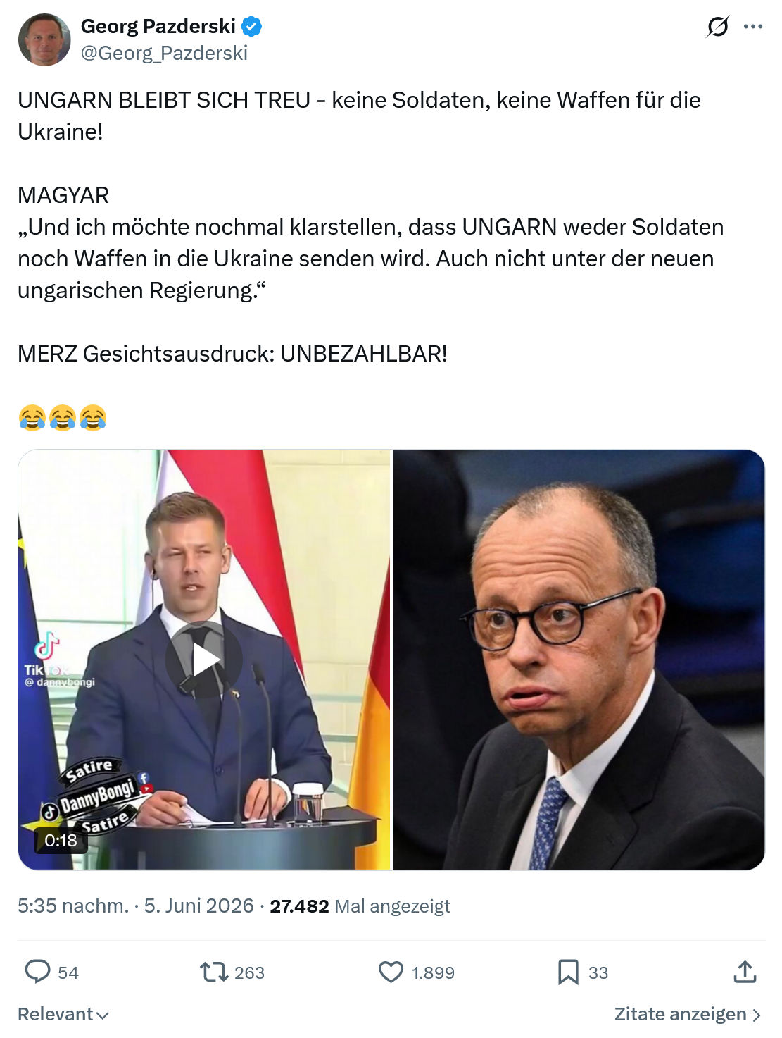 Georg Pazderski: UNGARN BLEIBT SICH TREU - keine Soldaten…