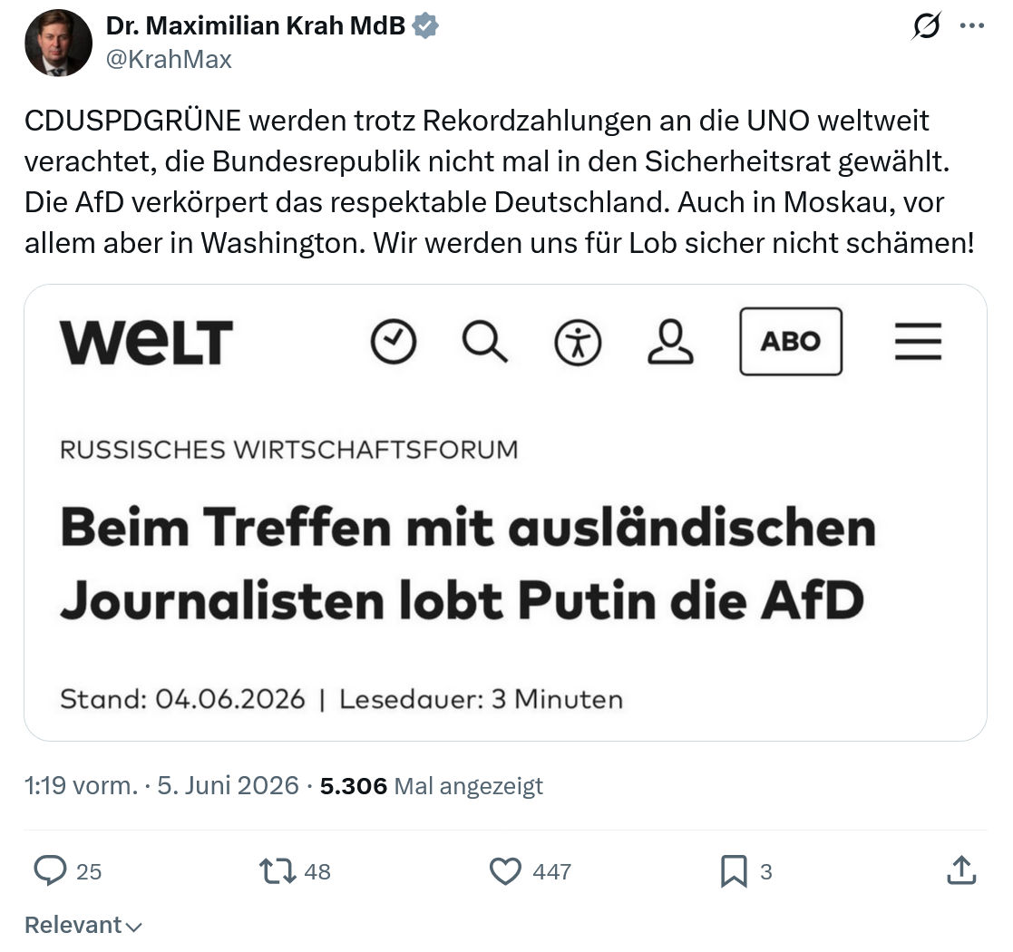 Maximilian Krah: CDUSPDGRÜNE werden trotz Rekordzahlungen…