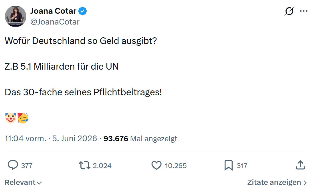 Joana Cotar: Wofür Deutschland so Geld ausgibt?…