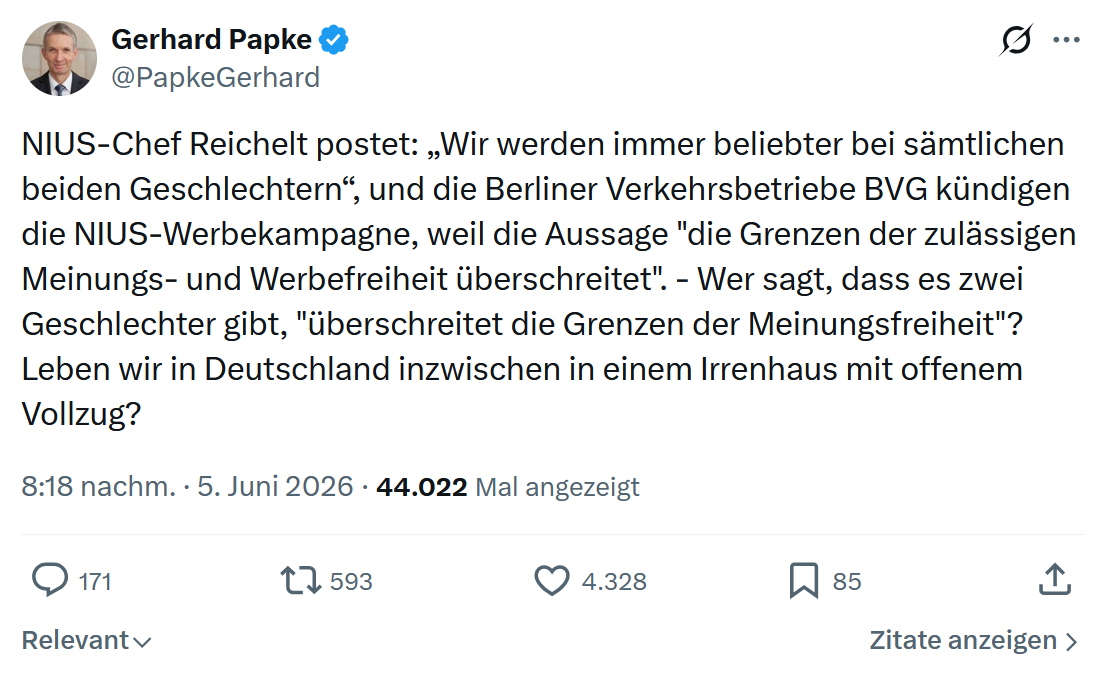 Gerhard Papke: NIUS-Chef Reichelt postet…