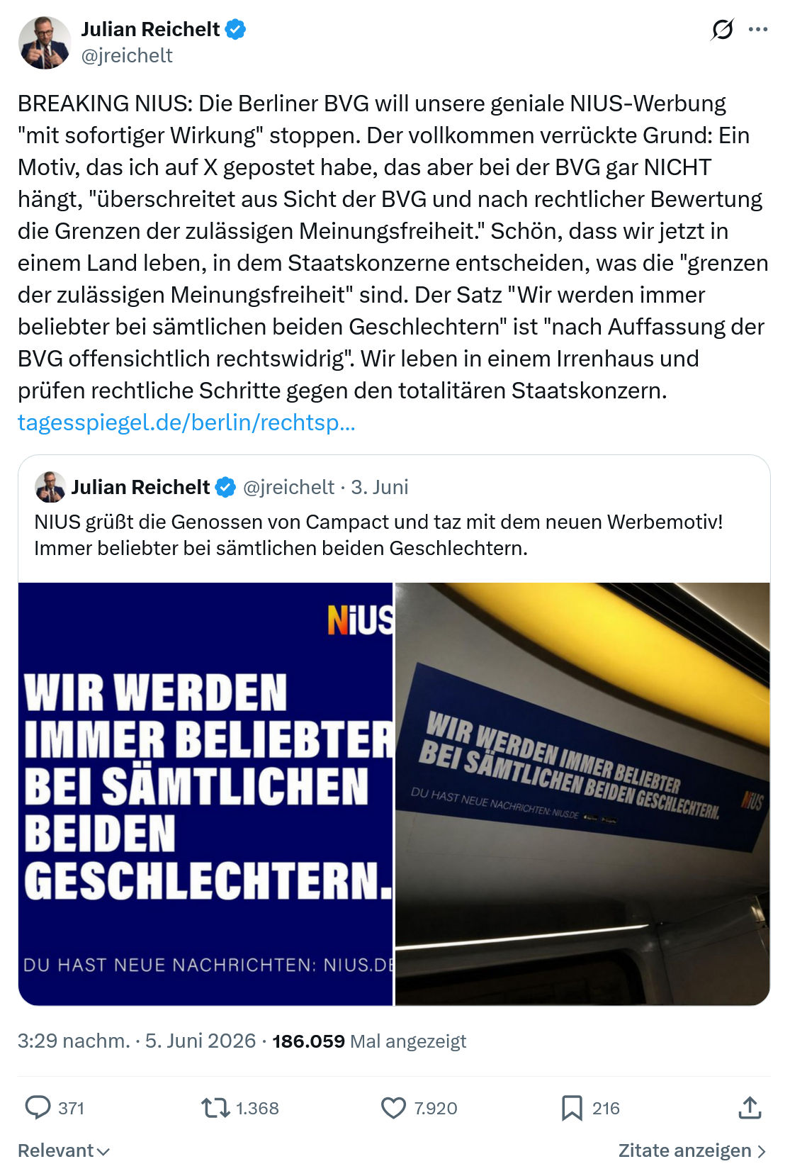 Julian Reichelt: BREAKING NIUS…
