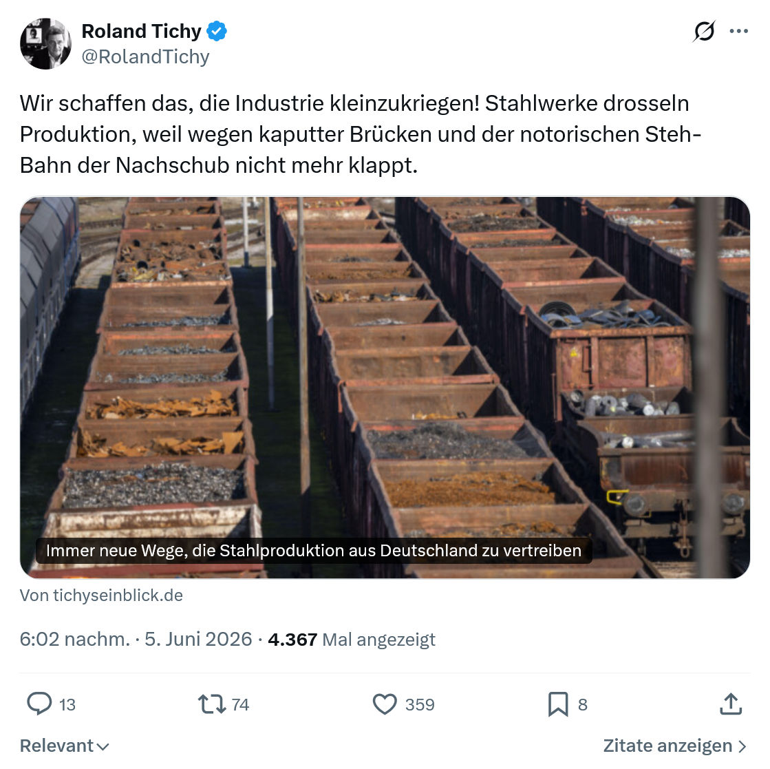 Roland Tichy: Wir schaffen das, die Industrie kleinzukriegen…